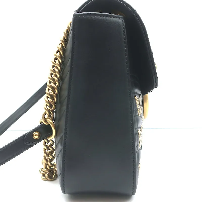 Gucci GG Marmont Animal Studs Medium Shoulder Bag Black Matelasse Leather