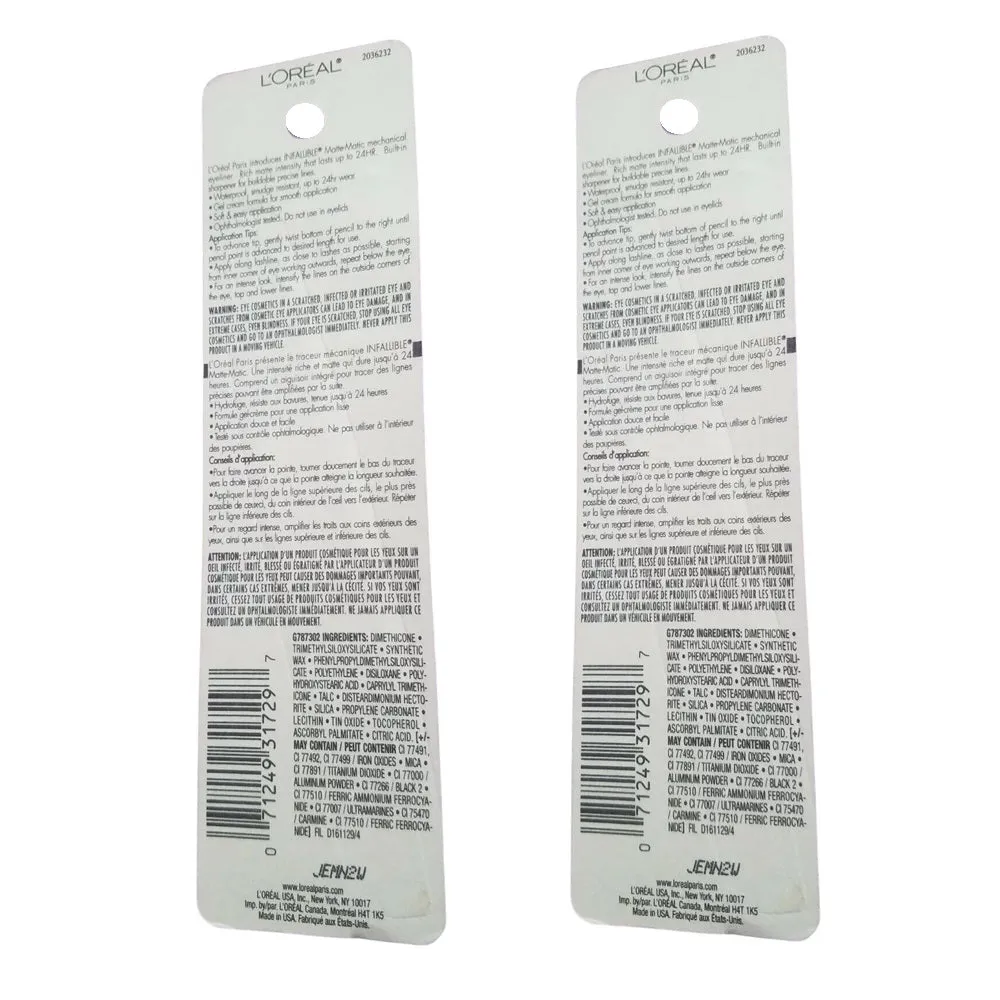 Pack of 2 L'Oreal Paris Infallible Matte-Matic Mechanical Eyeliner, Matte Navy 515