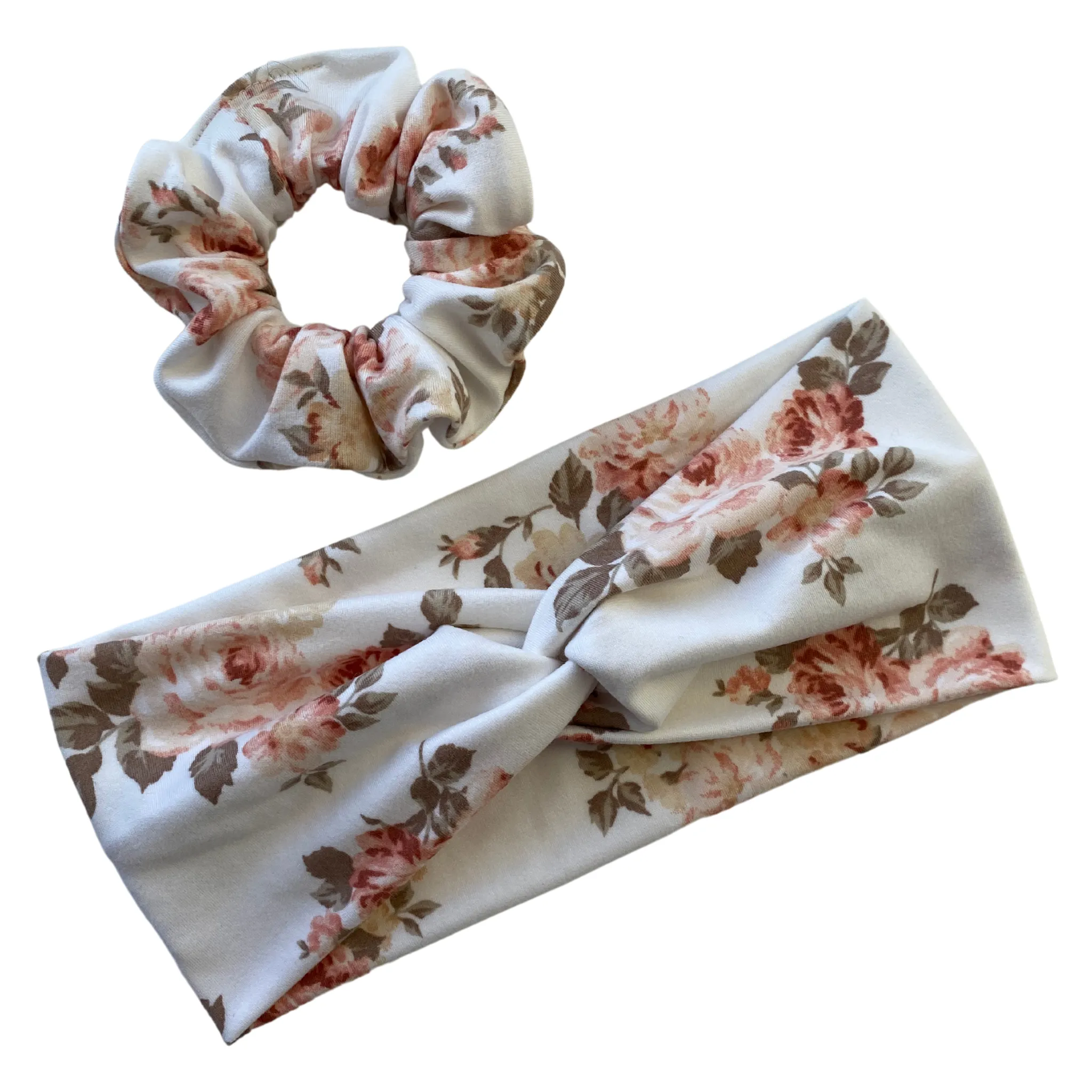 Spring Floral On Off-White Matte Scrunchie